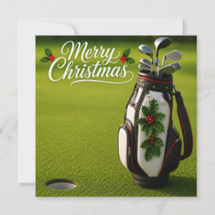 Tarjeta Golf Navidad con bolsa de golf con decoración navi