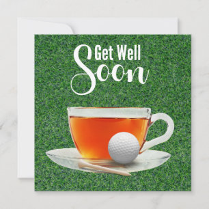 Tarjeta Golf Ponte bien pronto con una taza de té en verde
