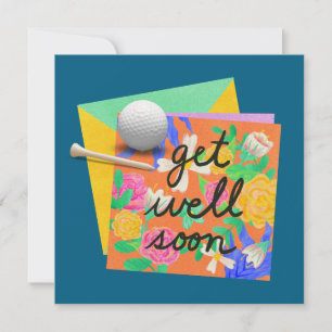 Tarjeta Golf Ponte bien pronto Golfer con bolas en la cart