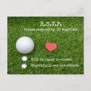 Tarjeta Golf R.S.V.P con bola de golf y corazón ro