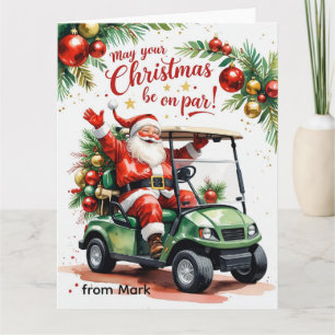 Tarjeta Golf Santa en el campo Navidades de carrito de gol