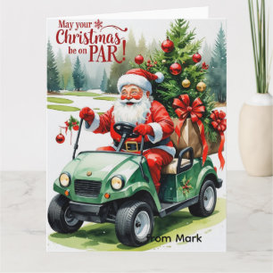 Tarjeta Golf Santa en el campo Navidades de carrito de gol