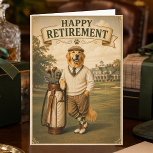Tarjeta Golf Vintage Retriever Dorado Feliz Jubilación