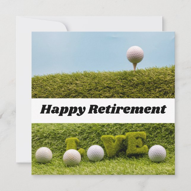 Tarjeta Golfer Happy Retirement bola de golf con amor (Anverso)