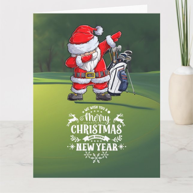 Tarjeta Golfer Santa Claus Dabbing, Navidades del curso (Anverso)
