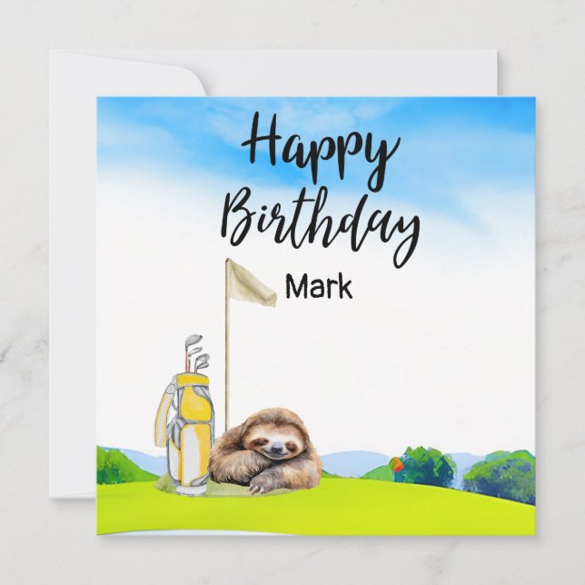 Tarjeta Golfer sloth está jugando golf en el cumpleaños ve (Anverso)