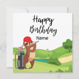 Tarjeta Golfer sloth está jugando golf en el cumpleaños ve