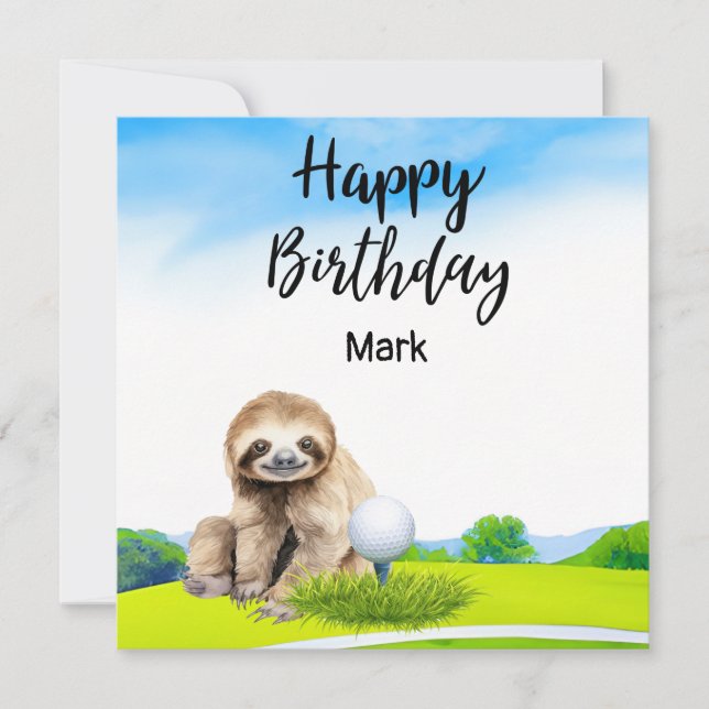 Tarjeta Golfer sloth está jugando golf en el cumpleaños ve (Anverso)