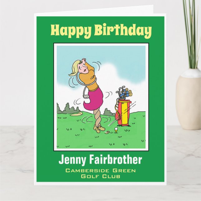 Tarjeta Golfista femenina se mete en un giro. Funny Golf P (Anverso)