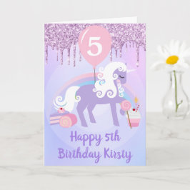 Tarjeta Golosinas de Unicornio Morado y Blanco Cumpleaños