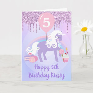Tarjeta Golosinas de Unicornio Morado y Blanco Cumpleaños