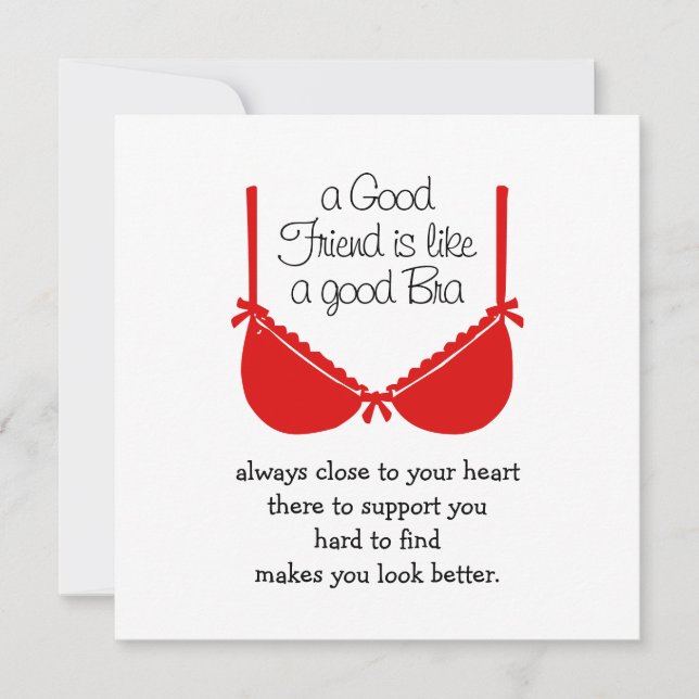 Tarjeta Good Friends Are Like Bras, Funny Friendship Card (Anverso)