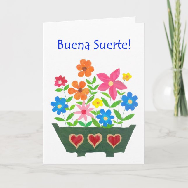 Tarjeta Good Luck Card, Spanish Greeting - Flower Power (Anverso)