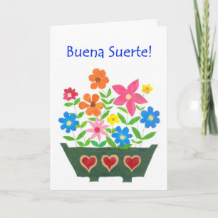 Tarjeta Good Luck Card, Spanish Greeting - Flower Power