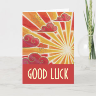 Tarjeta "Good Luck" de la puesta del sol roja