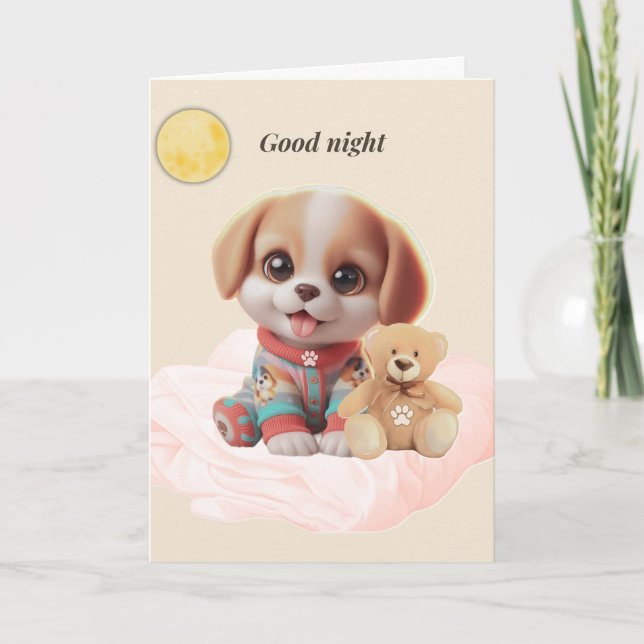 Tarjeta Good Night Cozy Puppy Greeting Card (Anverso)
