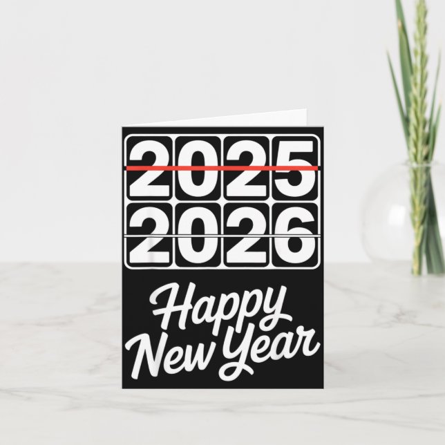 Tarjeta Goodbye 2025 Hello 2026 Clock Happy New Year Party (Anverso)