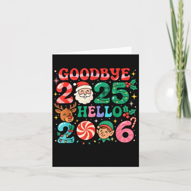 Tarjeta Goodbye 2025 Hello 2026 Cute Christmas New Year  (Anverso)