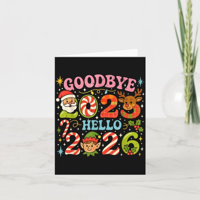 Tarjeta Goodbye 2025 Hello 2026 Cute Christmas New Year  (Anverso)