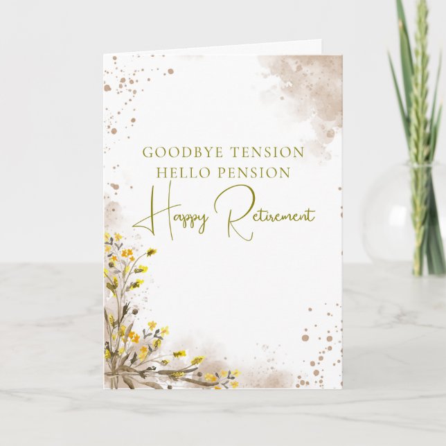 Tarjeta Goodbye Tension Hello Pension Elegant Retirement  (Anverso)