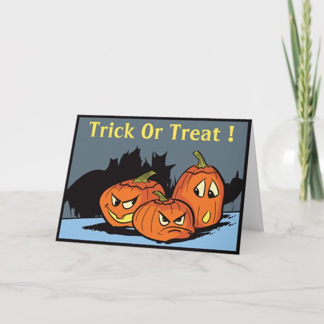 Tarjeta Goofy Jack-O-Lantern Trio Halloween Card (Anverso)