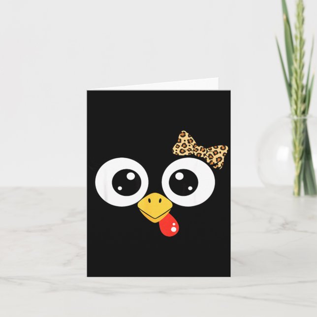 Tarjeta Googly-eyed Turkey With Leopard Bow, Funny Cartoon (Anverso)