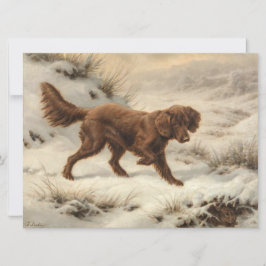 Tarjeta Gordon Setter Dog en un paisaje invernal de nieve