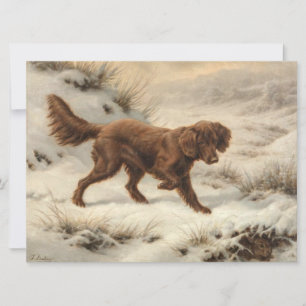 Tarjeta Gordon Setter Dog en un paisaje invernal de nieve