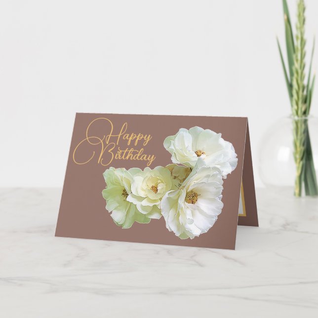 Tarjeta Gorgeous Chic White Rose Floral Bouquet Birthday (Anverso)