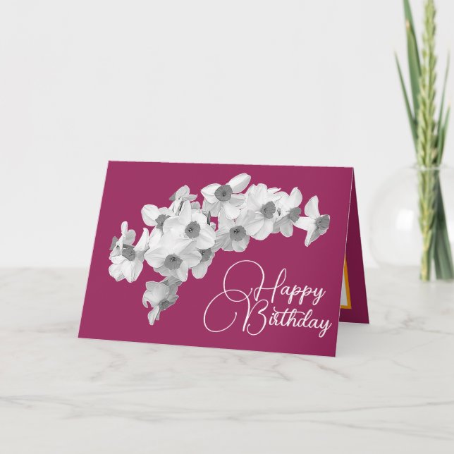 Tarjeta Gorgoge White Daffodils Bonito Bouquet Cumpleaños (Anverso)