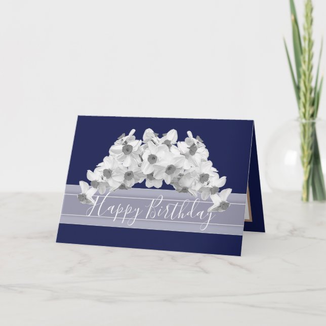 Tarjeta Gorgoge White Daffodils Bonito Bouquet Cumpleaños (Anverso)