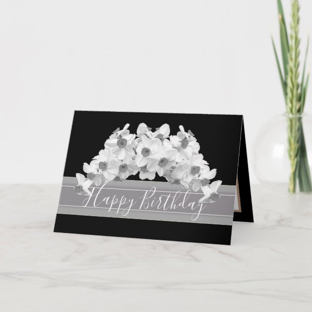 Tarjeta Gorgoge White Daffodils Bonito Bouquet Cumpleaños (Anverso)