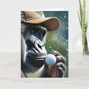 Tarjeta Gorila jugando golf con un beso para buena suerte