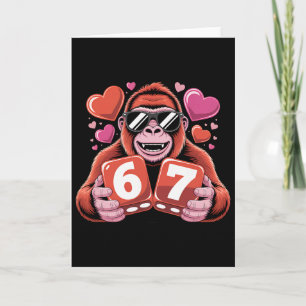 Tarjeta Gorila Lindo Seis Siete Con Corazones Diseño Román