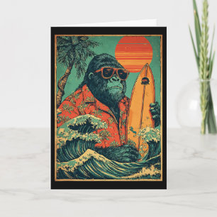 Tarjeta Gorila Retro Surfista Animal Hawaiano Playa Surfin