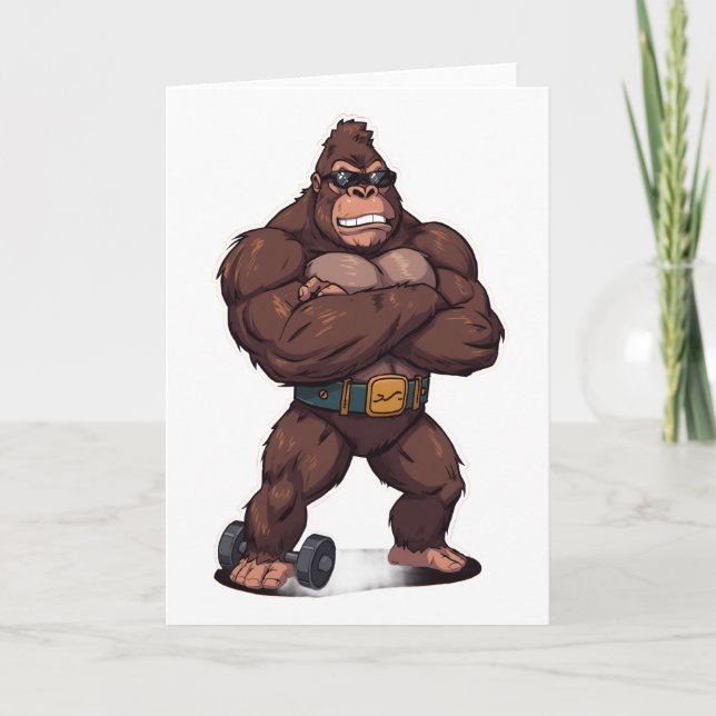 Tarjeta Gorilla Bodybuilder Weight Lifter Pop Art Cartoon (Anverso)