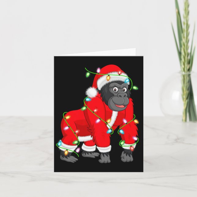 Tarjeta Gorilla Christmas Lights Santa Costume Cute Animal (Anverso)