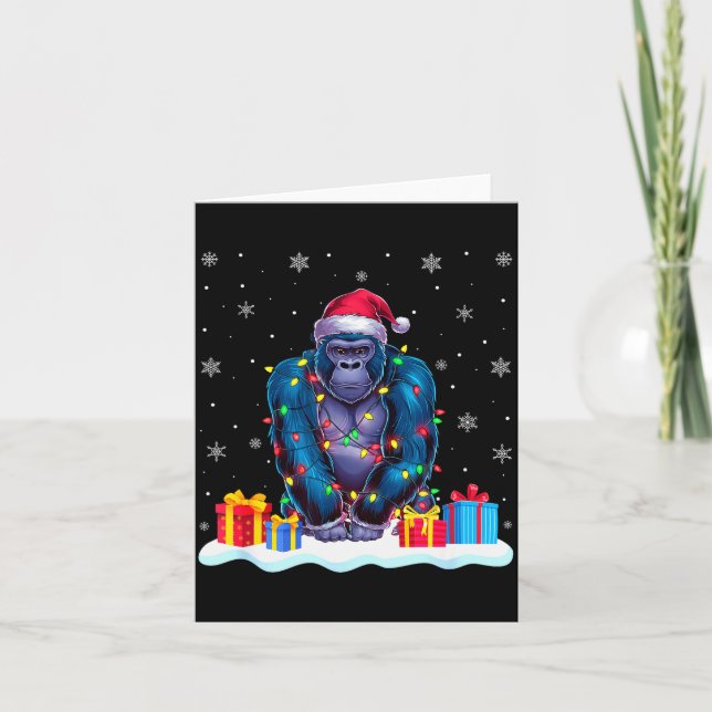 Tarjeta Gorilla Santa Hat Christmas Tree Light Xmas Pajama (Anverso)
