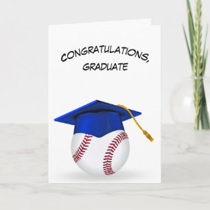 Tarjeta Gorra azul de graduación en un béisbol