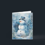 Tarjeta Gorra azul dulce de Snowman y árboles de flores de<br><div class="desc">Adorable muñeco de nieve con gorra azul y bufanda en un bosque disfrutando de este frío día de invierno.</div>