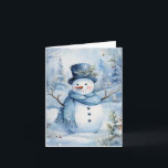 Tarjeta Gorra azul dulce de Snowman y flores de escarf en<br><div class="desc">Adorable muñeco de nieve con gorra azul y bufanda disfrutando de este frío día de invierno.</div>