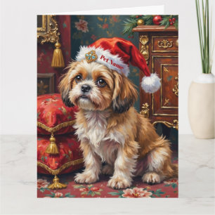 Tarjeta Gorra con moño alto para Shih Tzu en Navidad