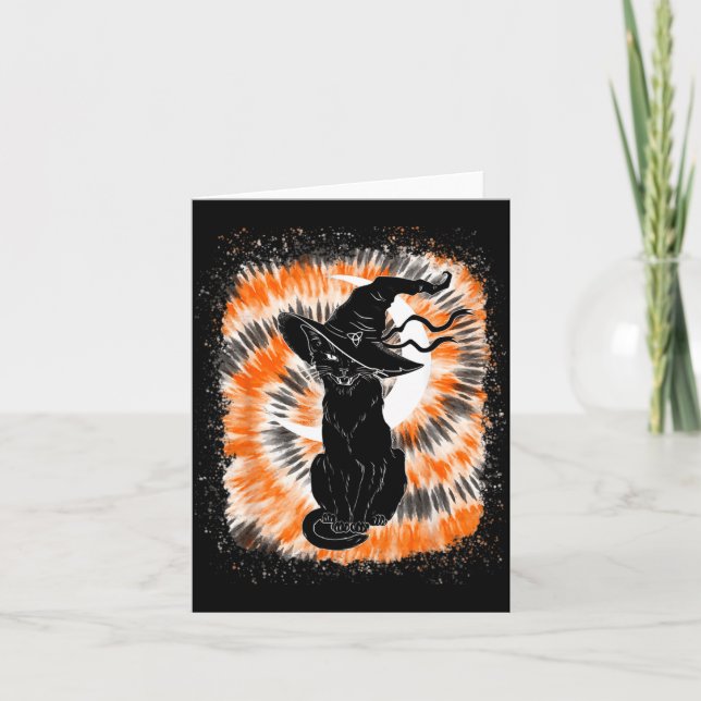Tarjeta Gorra de bruja gato negro de Halloween blanqueada  (Anverso)