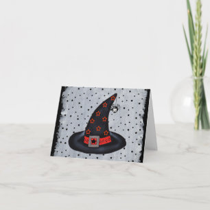 Tarjeta Gorra de brujas negro Naranja de hebilla plateada 