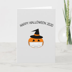 Tarjeta gorra de brujas pumkin y máscaras cuarentena diver