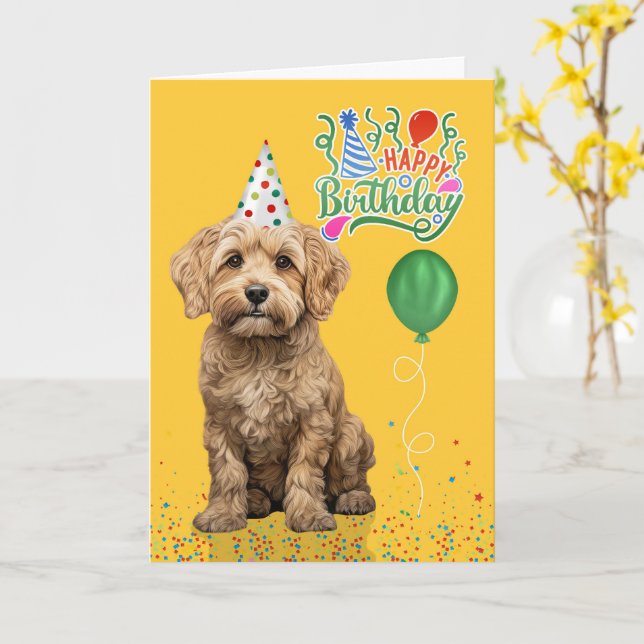 Tarjeta Gorra de fiesta amarilla para perro Cockapoo Cumpl (flor amarilla)