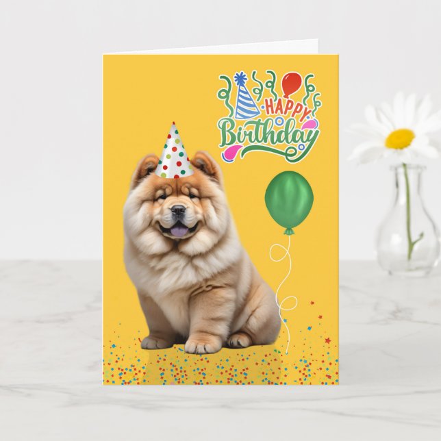 Tarjeta Gorra de fiesta de perro Chow Chow Amarillo Cumple (Planta pequeña)