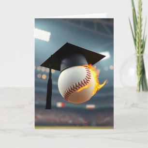 Tarjeta Gorra de graduación en un globo de béisbol en llam
