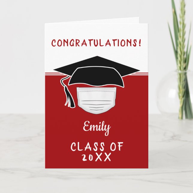 Tarjeta Gorra de Graduación Pandémica con máscara facial (Anverso)
