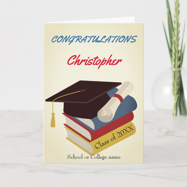 Tarjeta Gorra de graduación y felicitaciones a los libros (Anverso)
